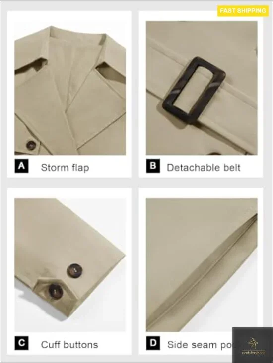 Oversized Double Breasted Trench Coat Classic Elegant Chic Belted Overcoat - Picture 6 of 7